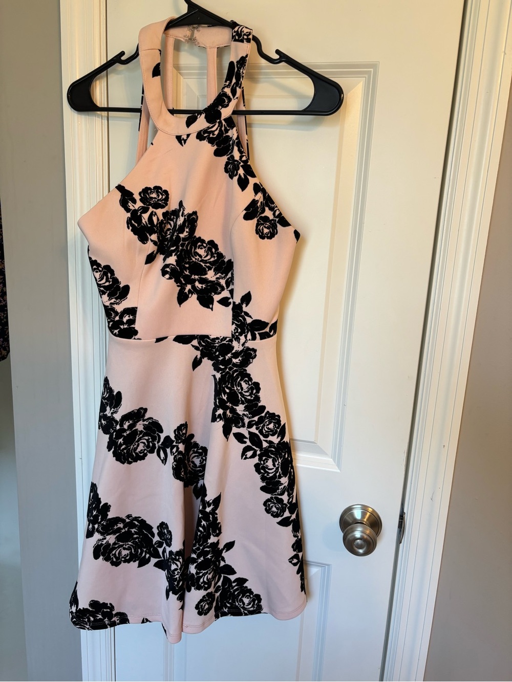 Blush Pink Floral Cutout Halter Dress